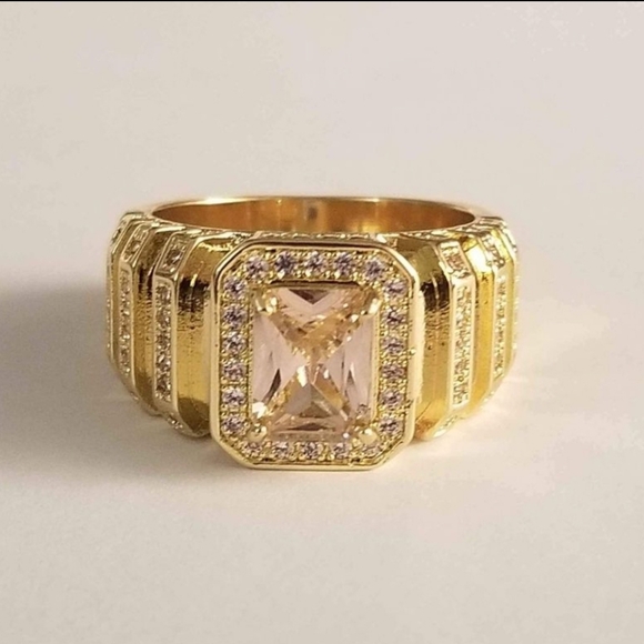 New 18K Gold Plated Emerald Cut Pink Sapphire Diamond Ring for